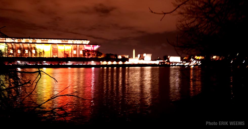 Kennedy Center at night reflecting on the Potomac Washington DC Kennedy Center Washington DC